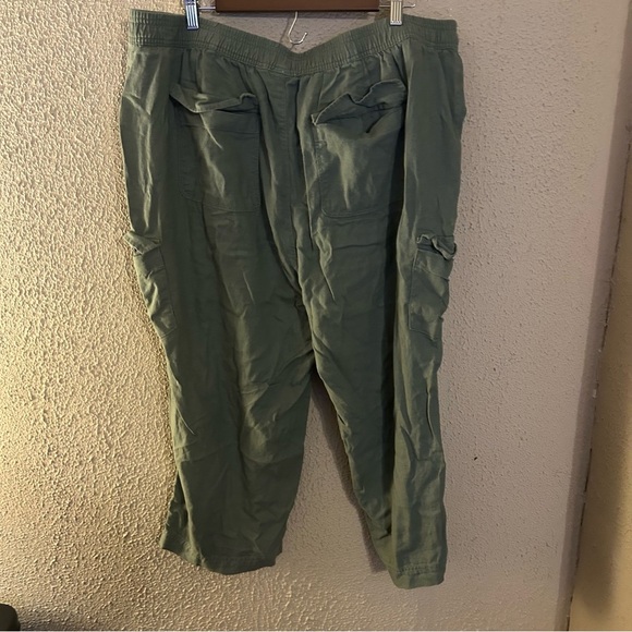 Cato Olive Green Linen Drawstring Cropped Pants Size 22/24W Utility Wide Leg - Picture 10 of 14